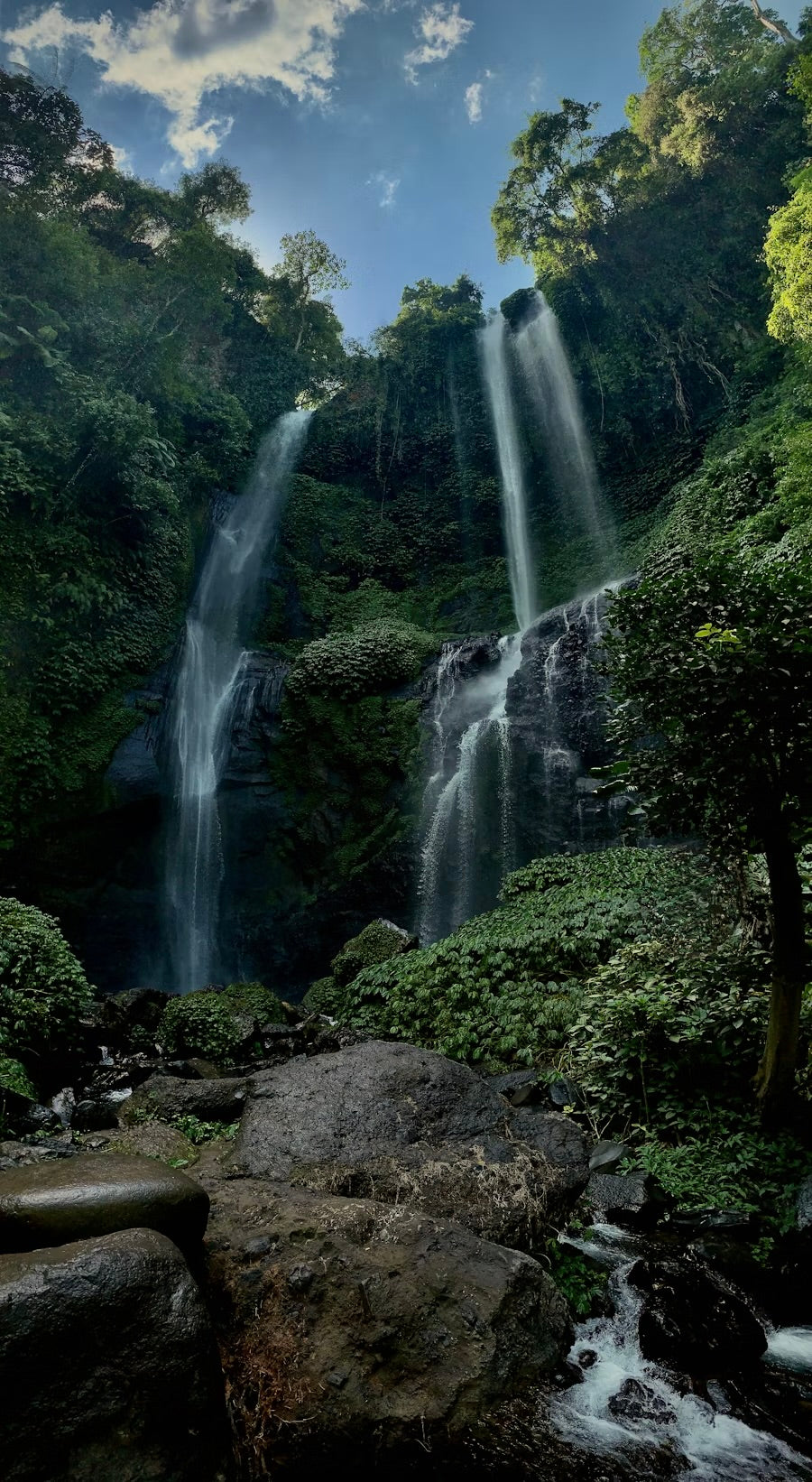 Immagine che ritrae una cascata in mezzo al verde a bali